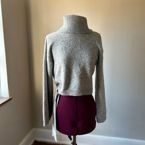 Cropped wrap turtle neck sweater